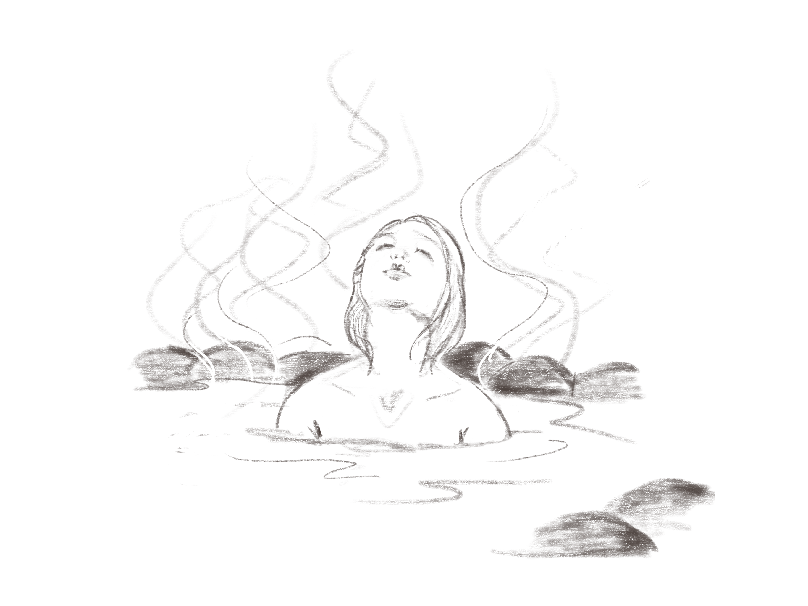 woman in onsen illustration